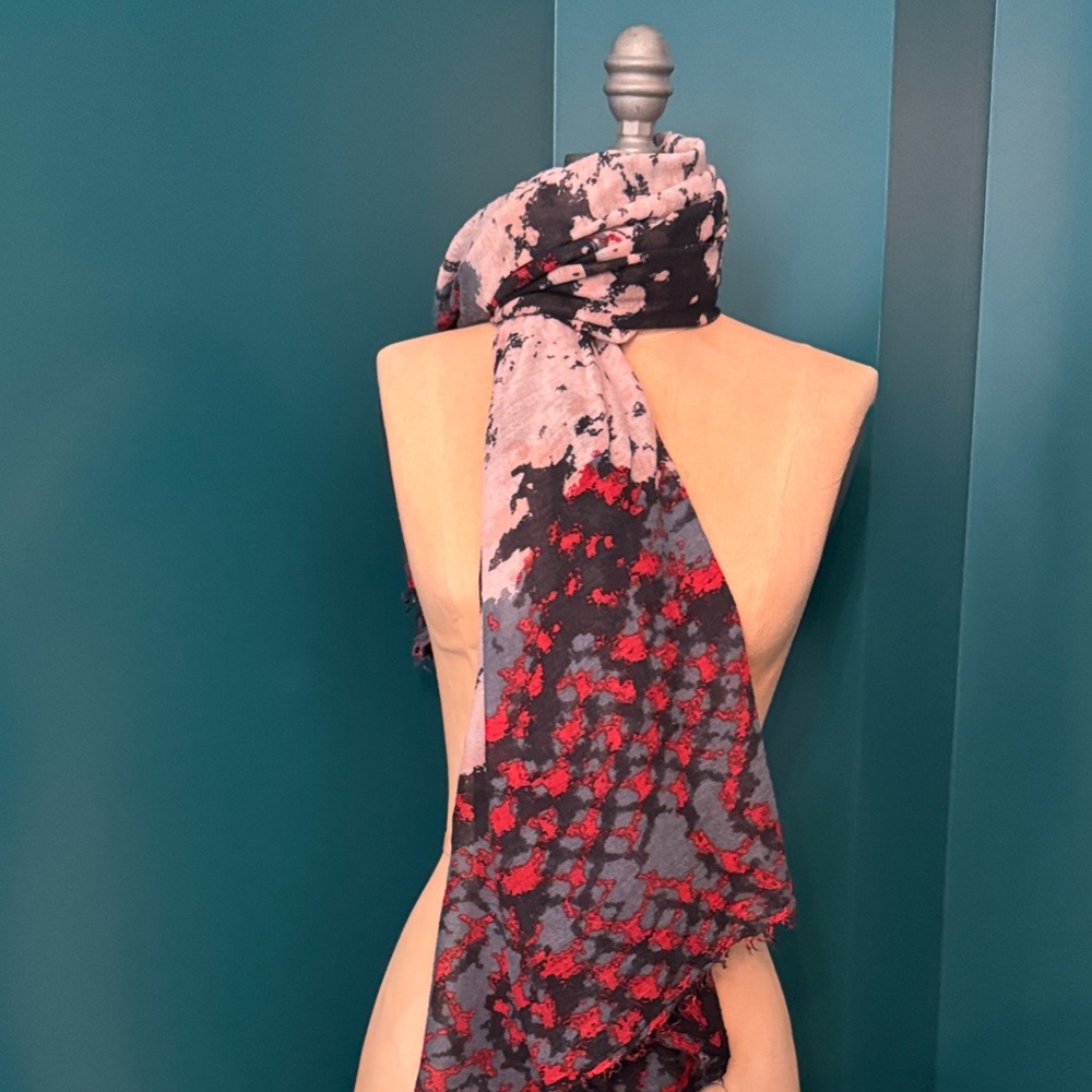 Zadig & Voltaire Black and Red Patterned Scarf